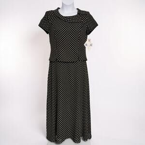 Vintage Danny & Nicole Polka Dot Maxi Dress Black White Layered Waist Sz 10 NWT